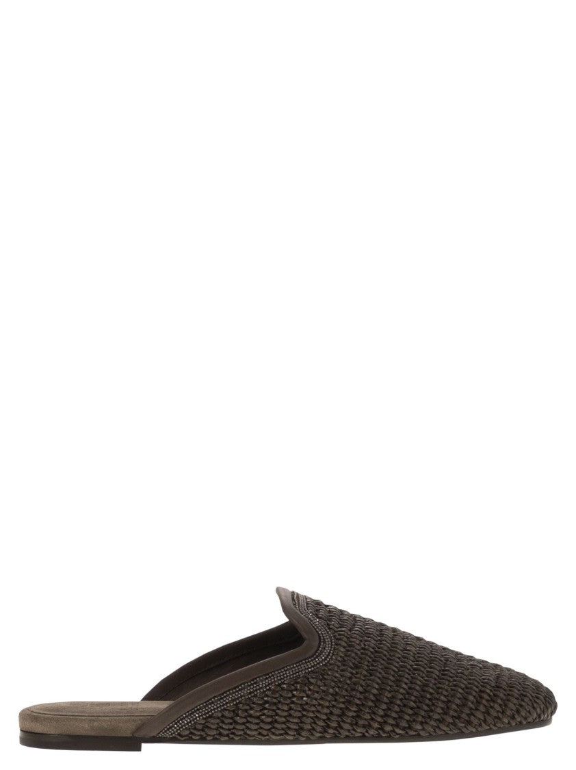 Brunello Cucinelli Techno Raffia Slipper With Precious Trim