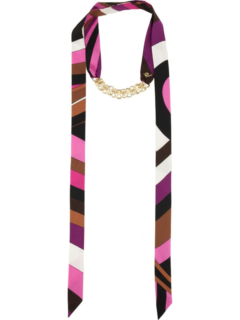 Pucci Bandeau With Vibrant Geometric Pattern And Gold Chain Detail