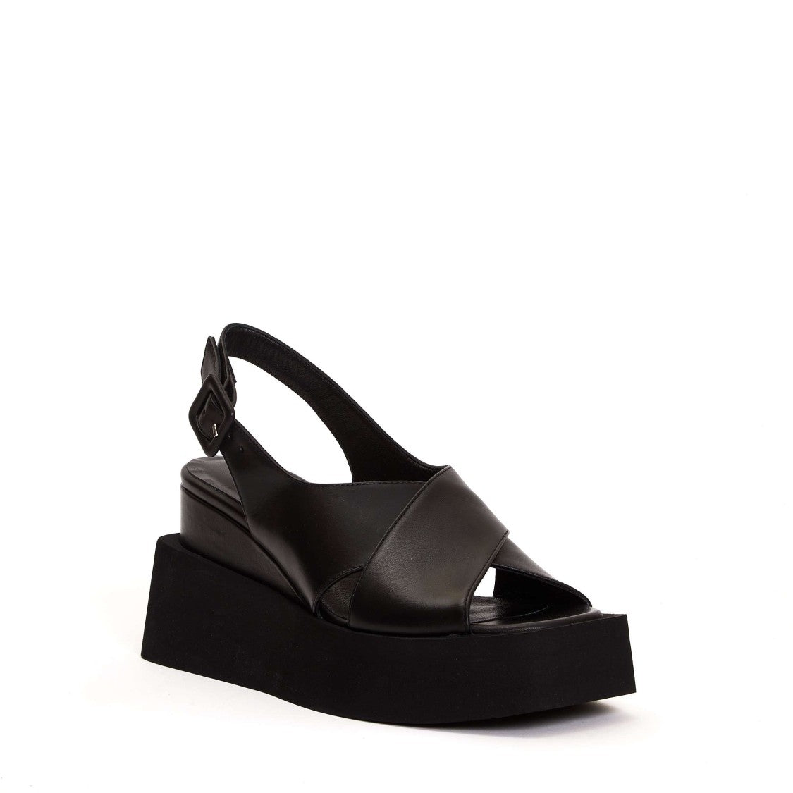 Elena Iachi Double Black Cross Wedge Sandal