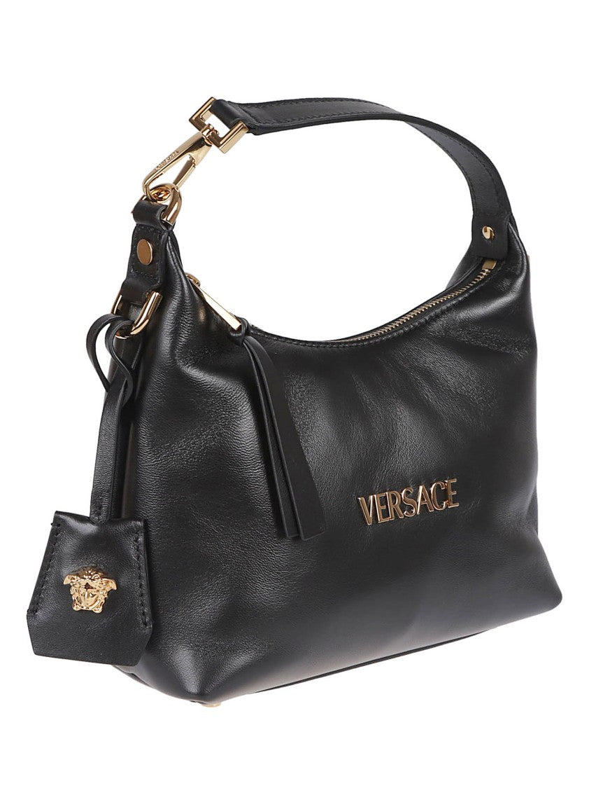 Versace Black Leather Bag With Adjustable Strap