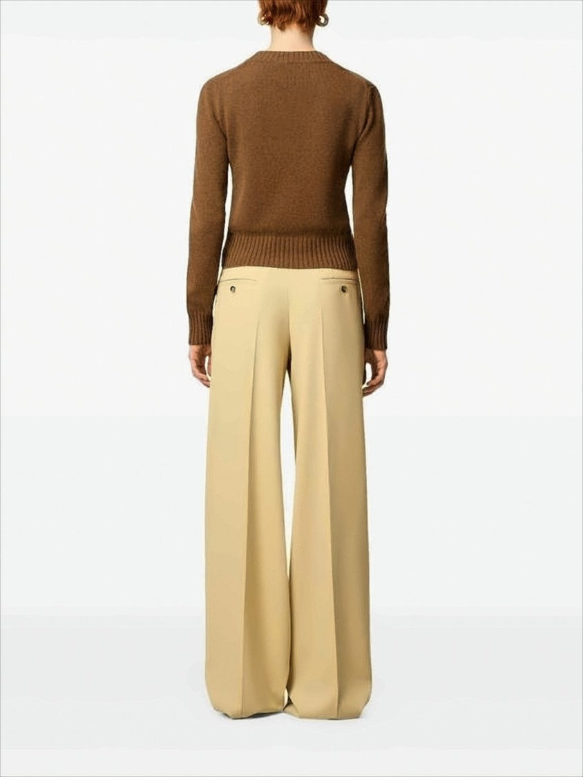 Ami Cropped Brown Cashmere Blend Sweater With Heart Detail