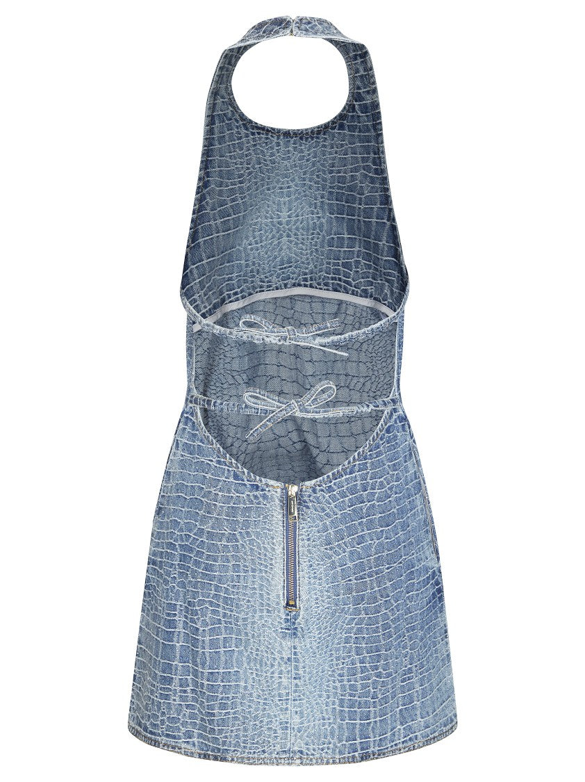 Self-Portrait Croc Effect Halter Rhinestone Mini Dress