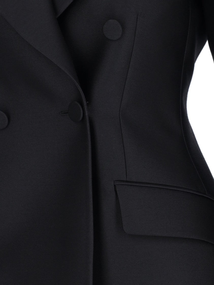 Gucci Double-Breasted & Silk Blazer – Black