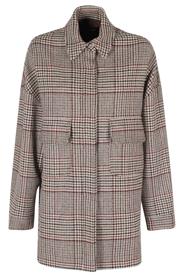 Federica Tosi Brown Welsh Check Snap Closure Wool Coat