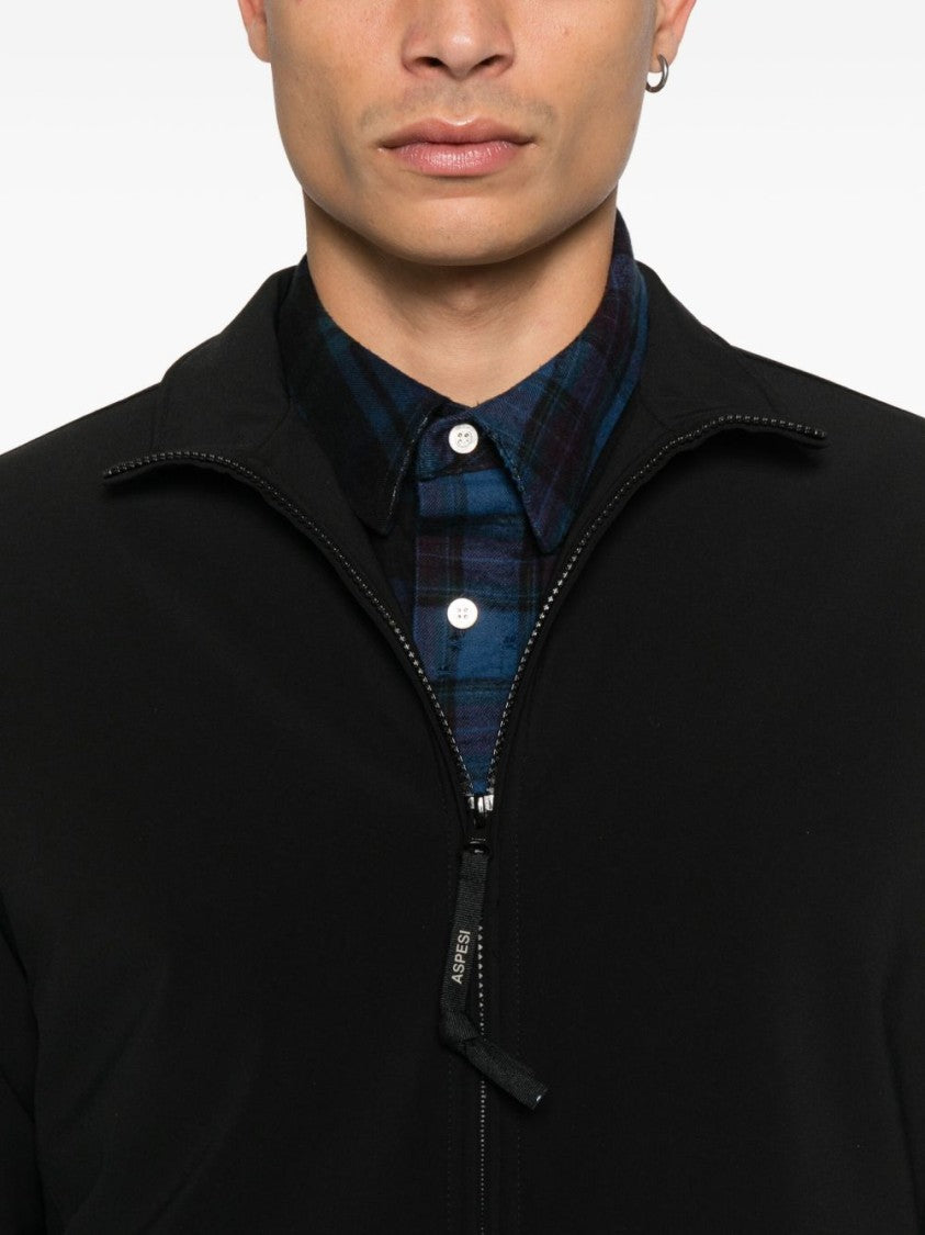 Aspesi Minimalist Black Jacket With High Collar
