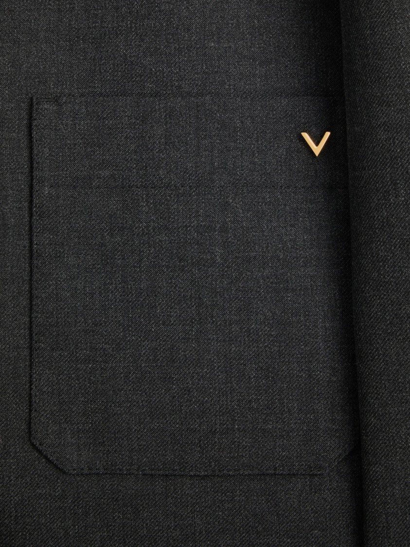 Valentino Boxy Grey Wool Jacket With Classic Collar And Metallic Detail