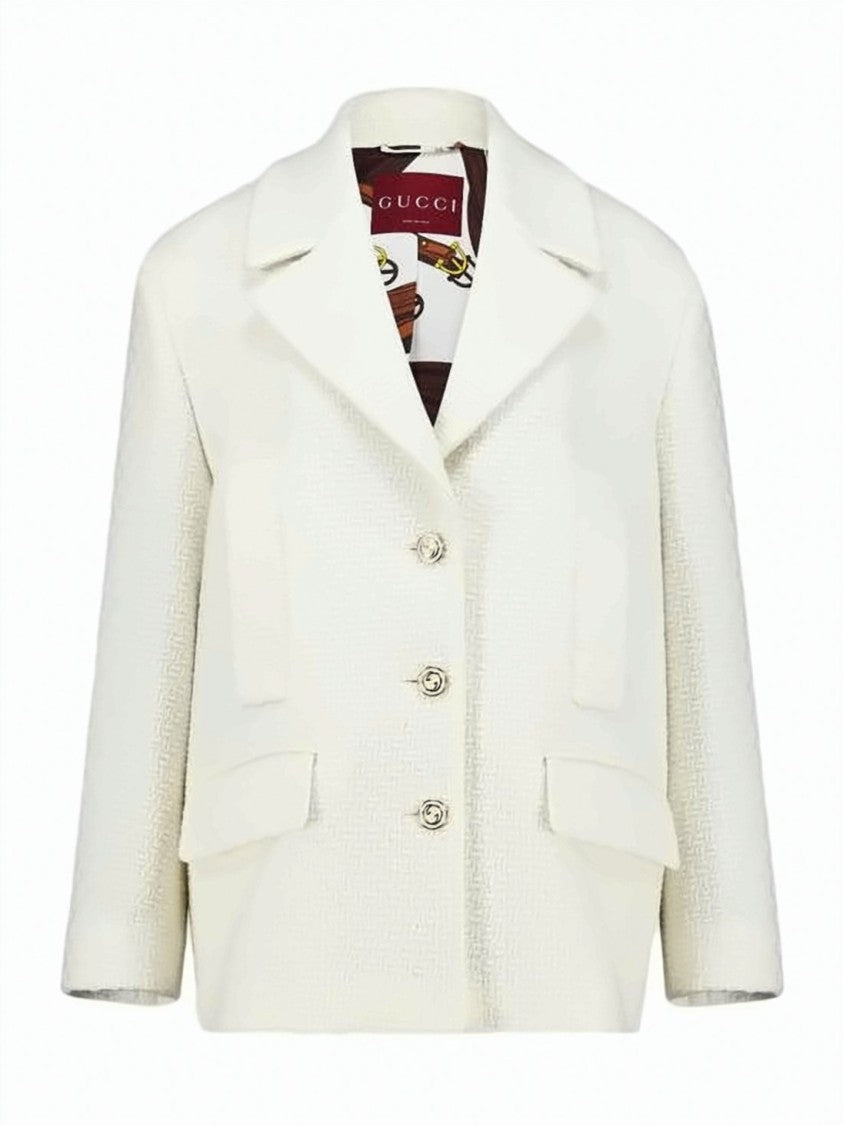 Gucci Textured Short Coat With Classic Collar