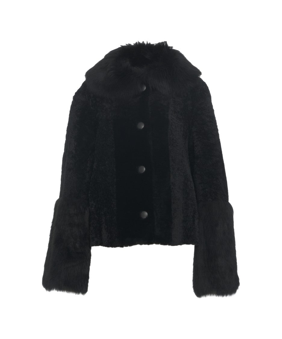 Desa 1972 Sheepskin Coat With Plush Fur Collar And Cuffed Sleeves
