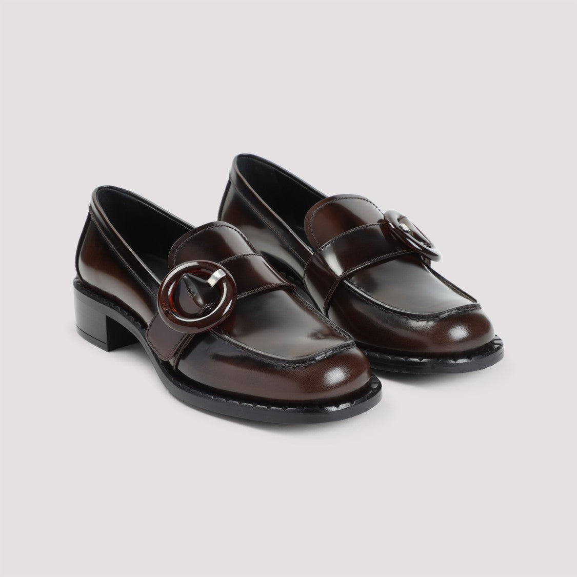 Prada Calf Leather Loafers With Circular Buckle Detail