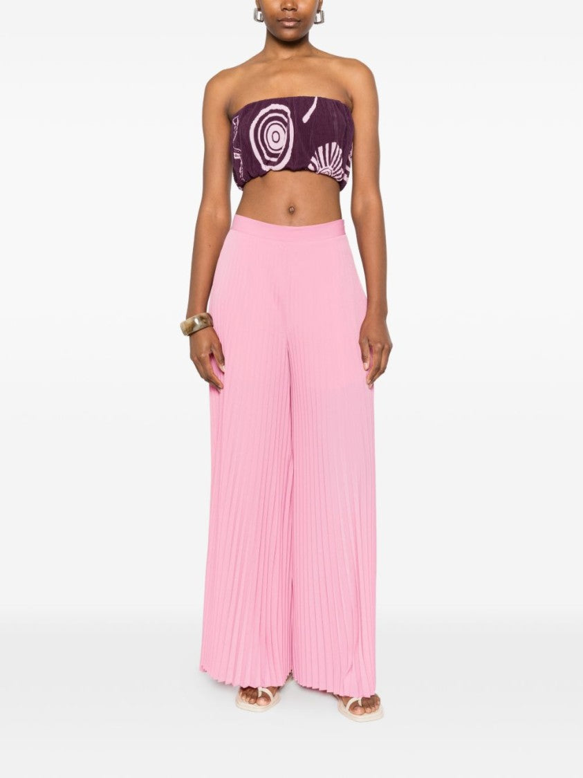 Twin-Set Pink Pleated Scalloped Wide-Leg Pants