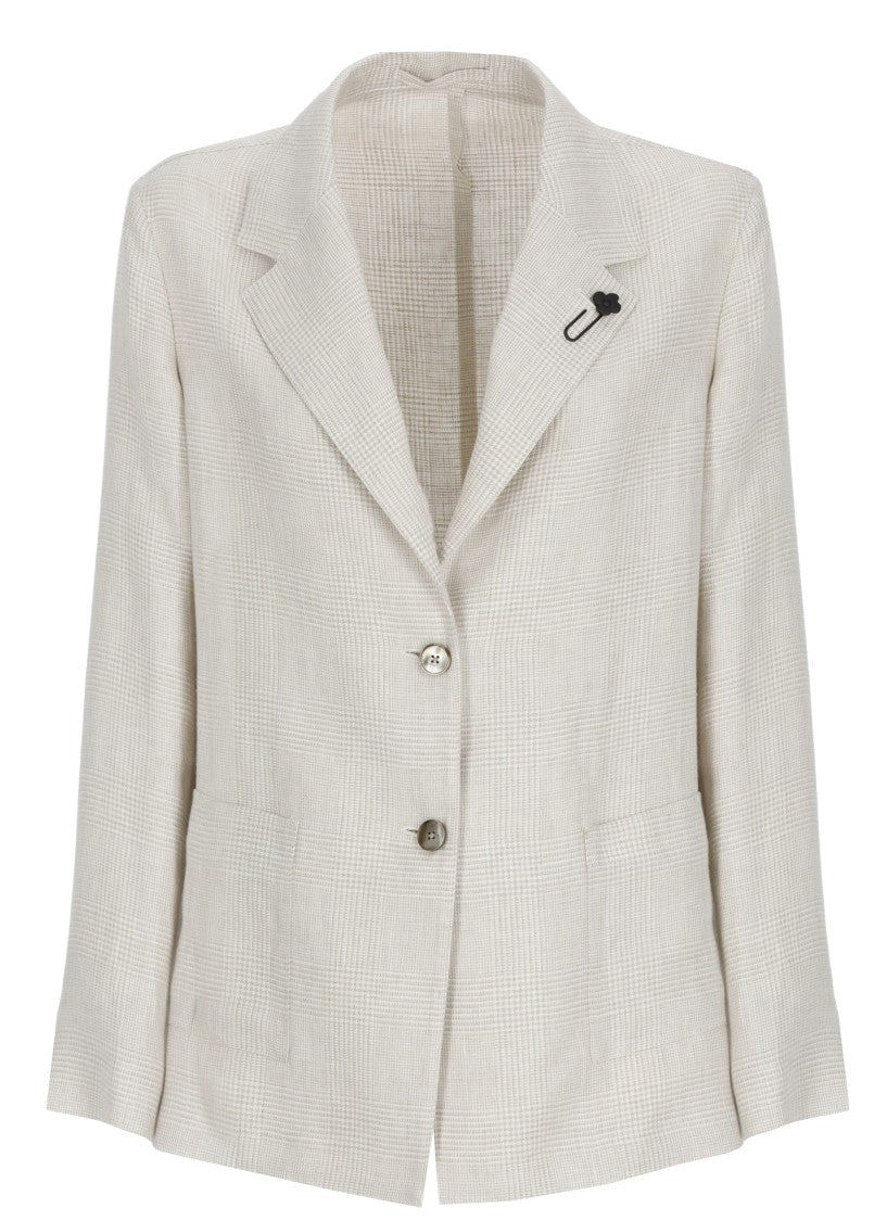Lardini Beige Classic Lapel Linen Blazer