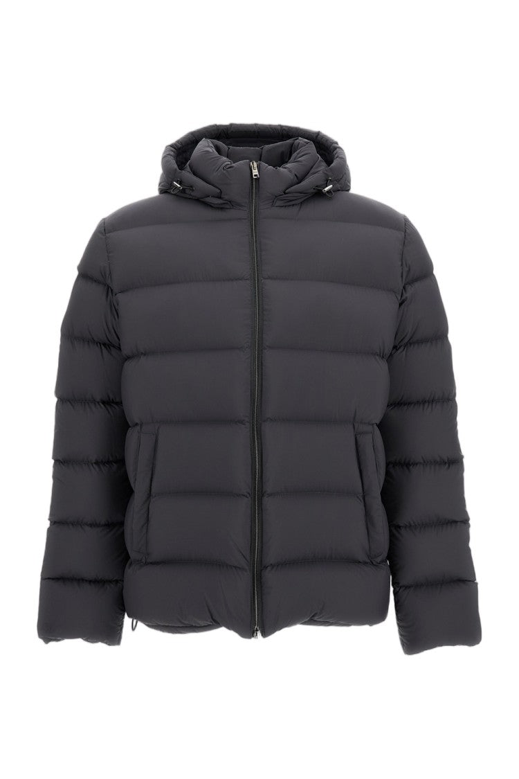 Herno Grey Hooded Satin Nylon Down Puffer Jacket