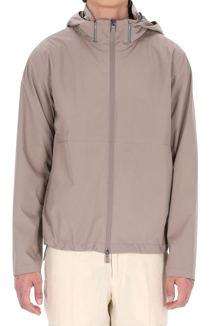 Herno Beige Waterproof Nylon Bomber Jacket