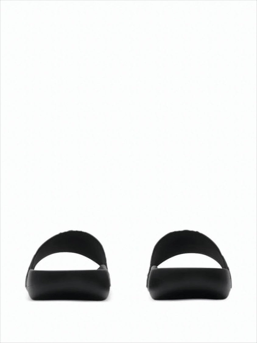 Burberry Textured Black Slide Sandals With Blue Emblem