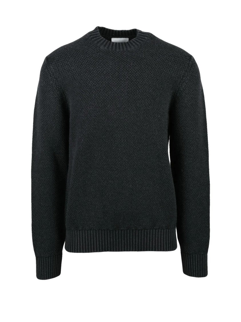 Circolo 1901 Black Merino Wool Crewneck Sweater With Textured Knit