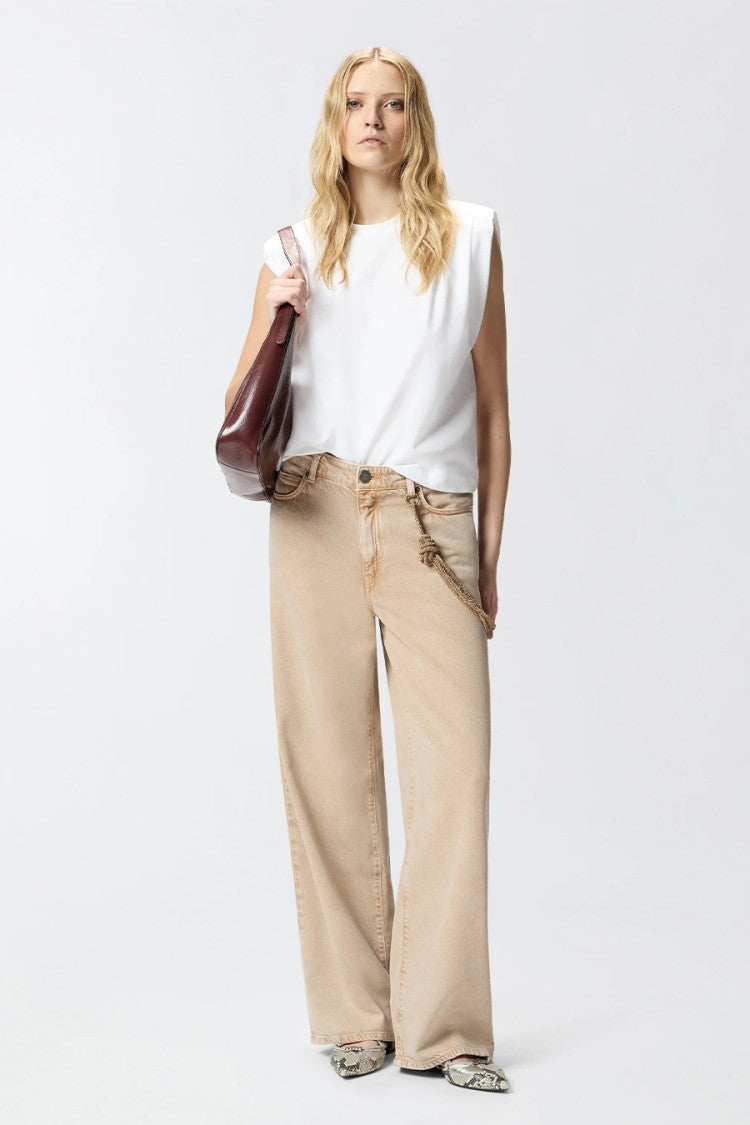 Pinko Beige Lauryn Jewel Rope-Chain Waist Lyocell-Blend Wide-Leg Jeans