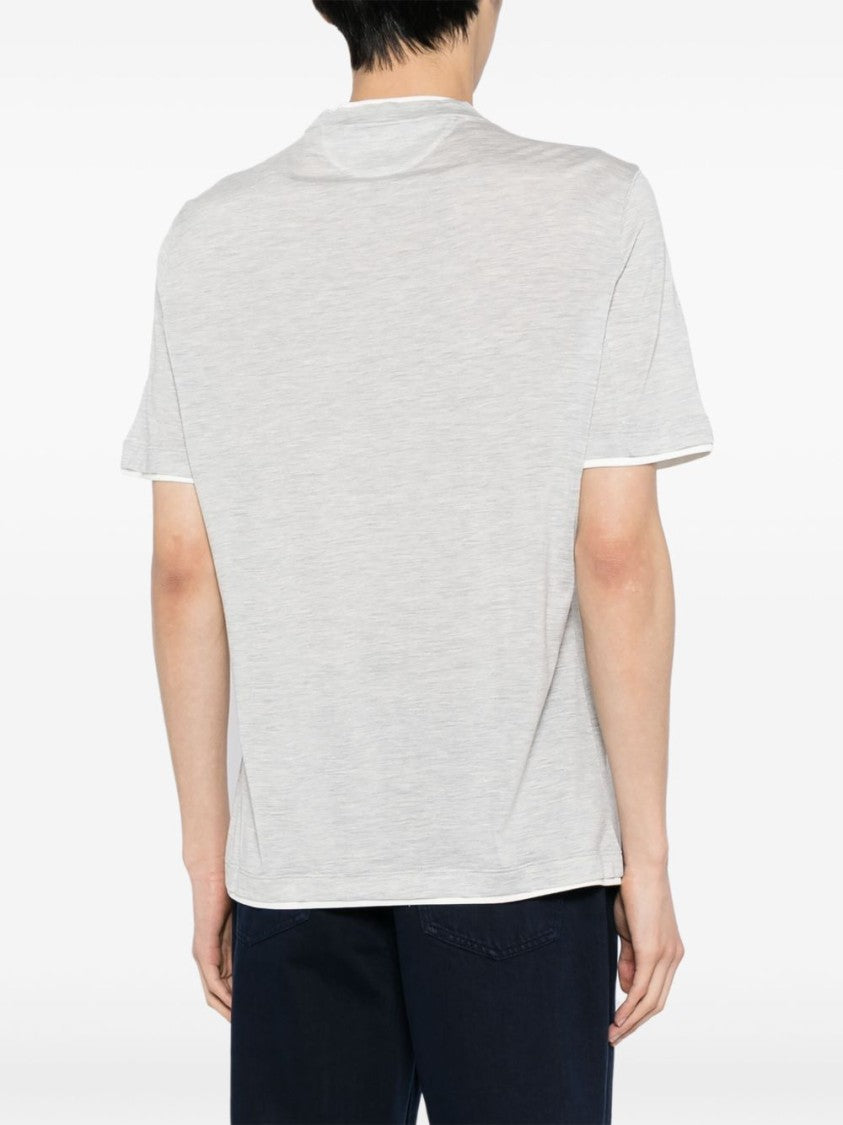 Brunello Cucinelli Grey Contrasting Crew Neck Cotton T-Shirt