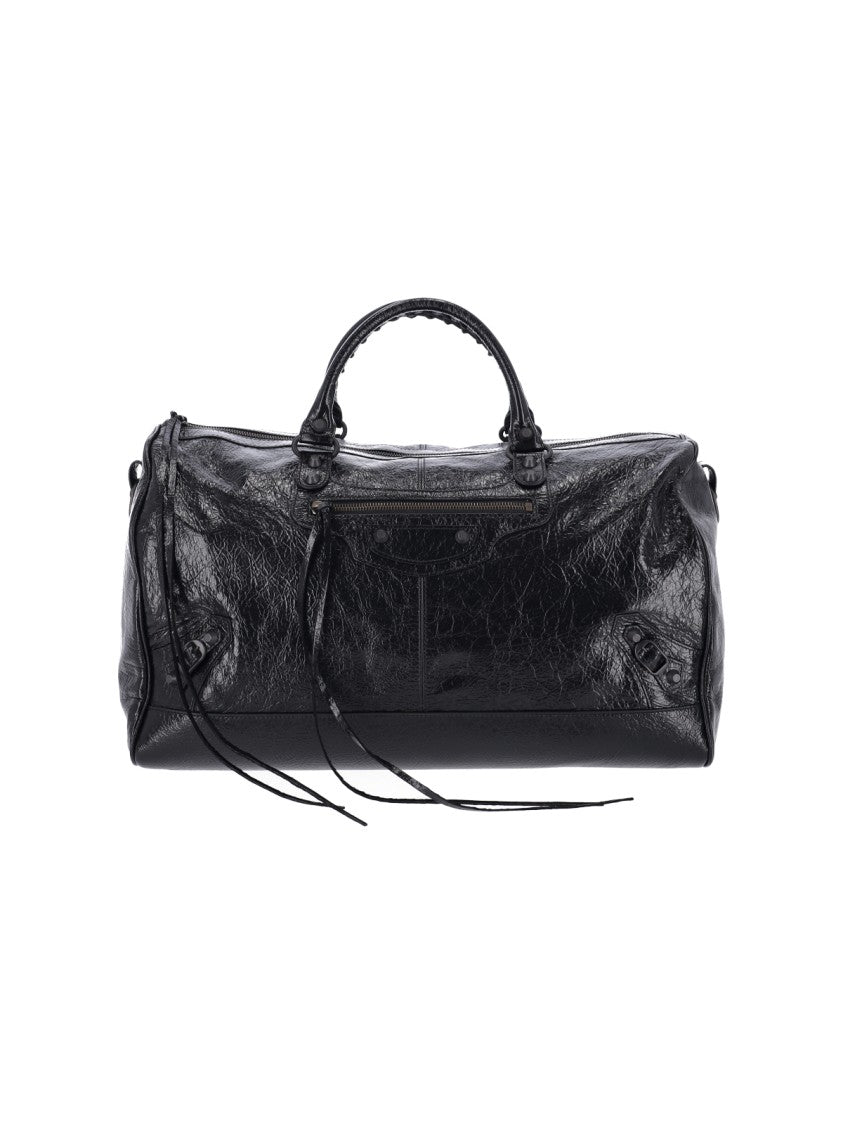Balenciaga Black Le City Boston Crinkled Lamb Leather Travel Bag