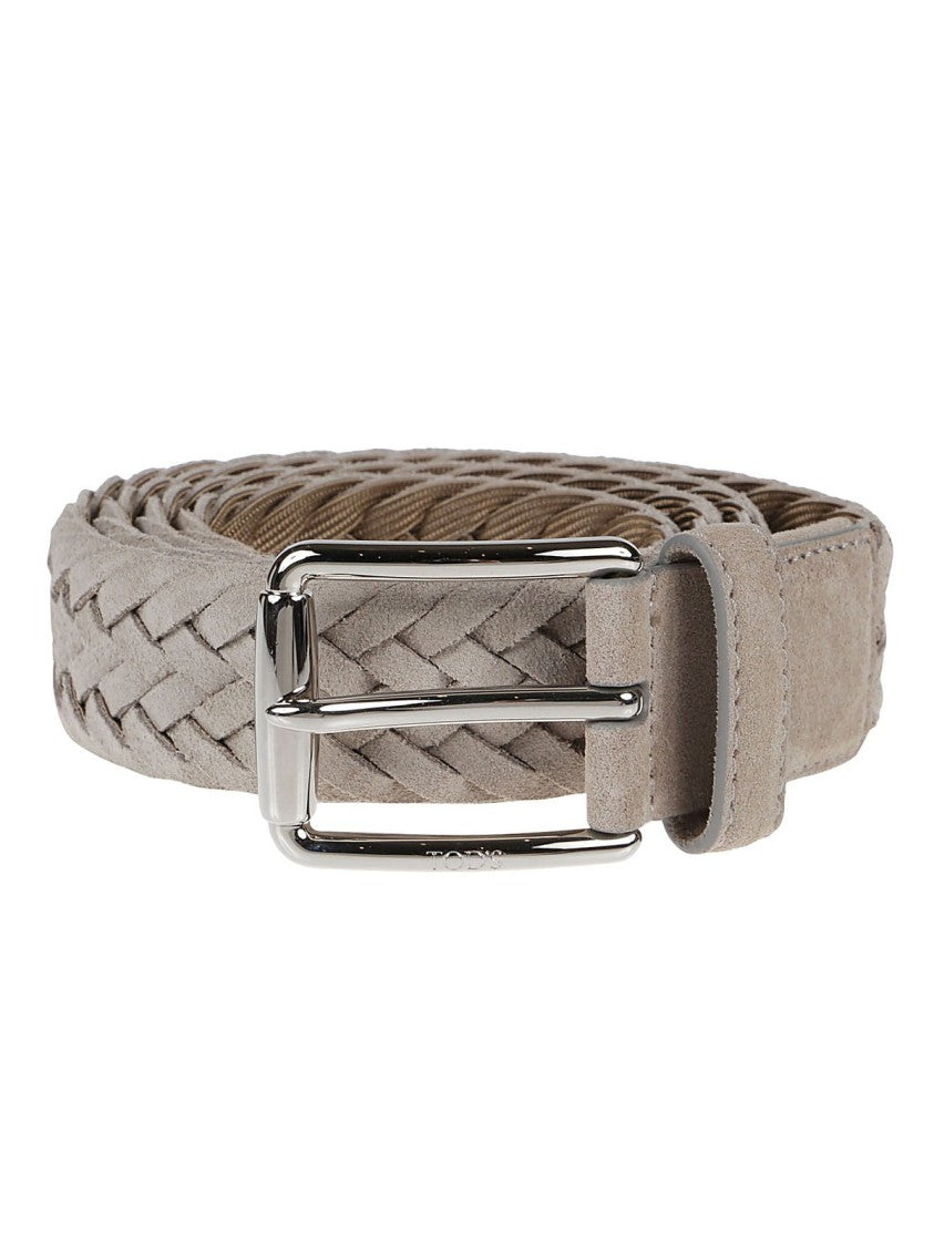 Tod's Braided Leather Belt With Rectangular Silver Buckle