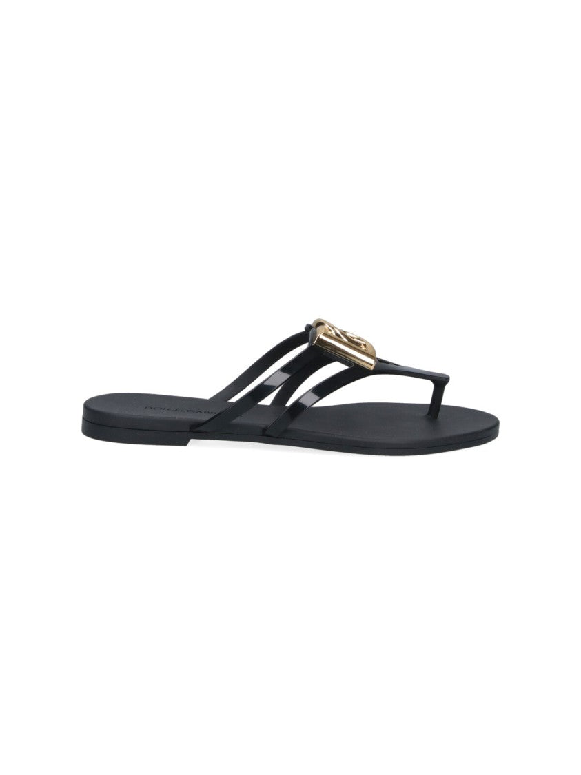 Dolce & Gabbana Dg Black Slip-On Rubber Thong Sandals