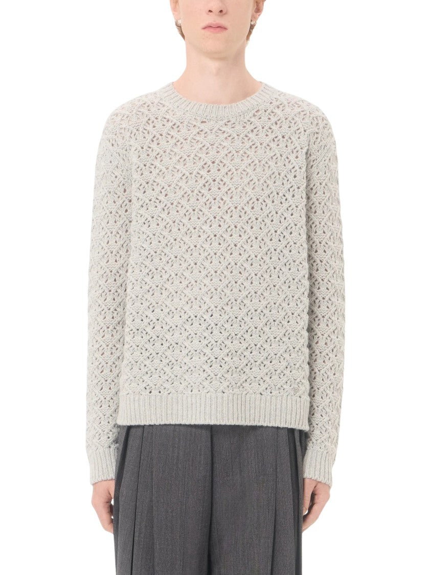 Valentino Perforated Diamond Knit Wool And Cashmere Jumper With Metallic Detail