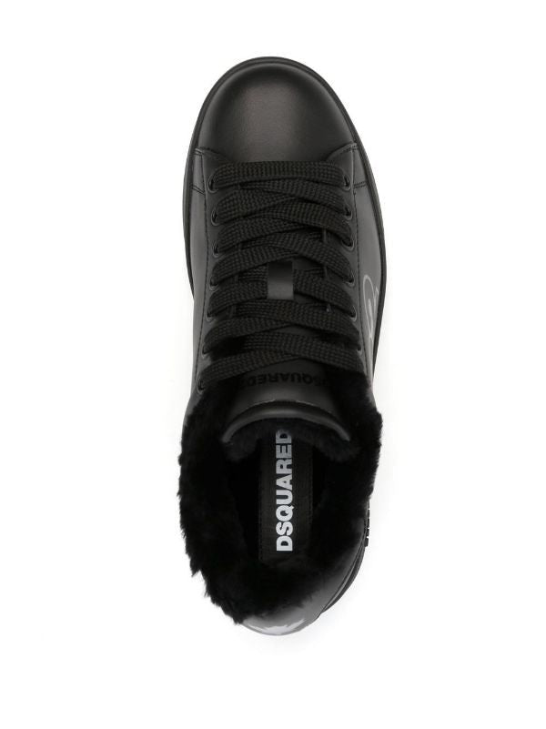 Dsquared2 Smooth Leather Low-Top Sneakers With Plush Fur-Lined Collar