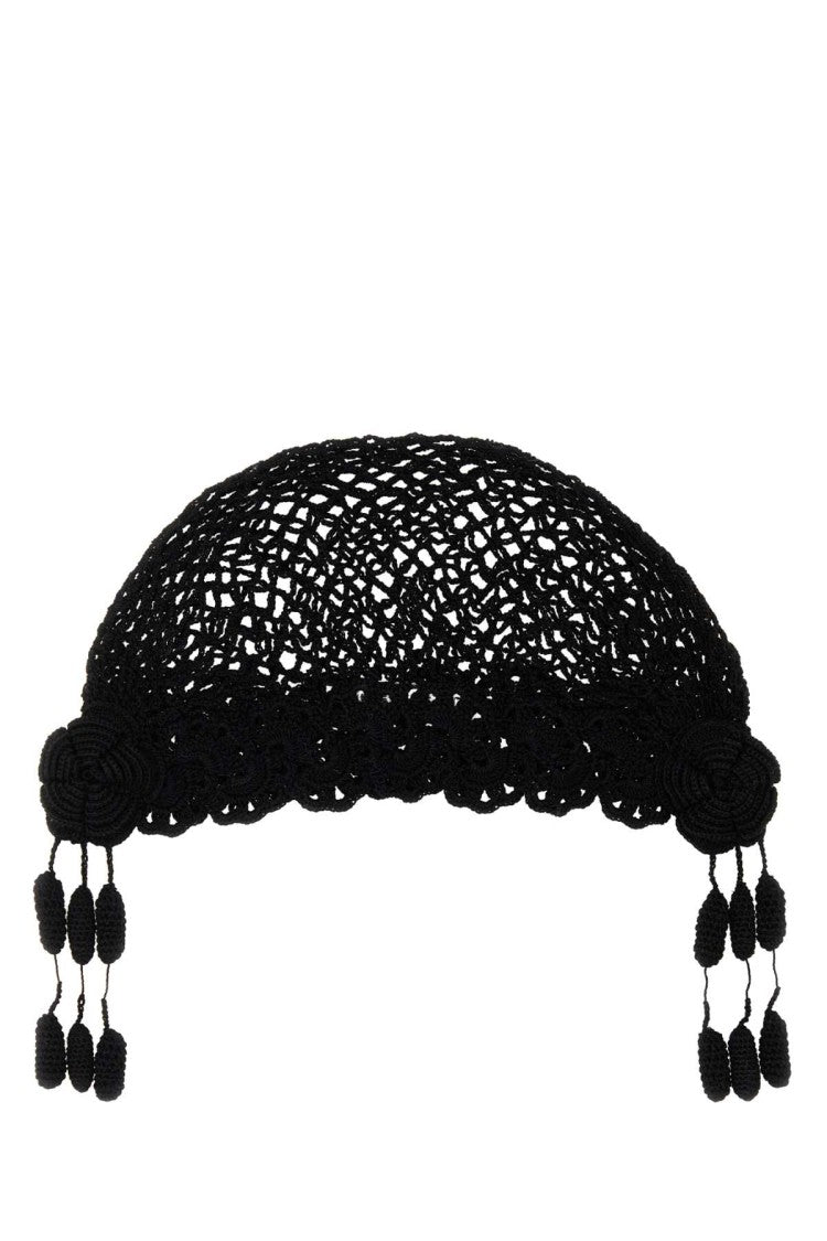 Bode Black Crochet Blossom Beanie