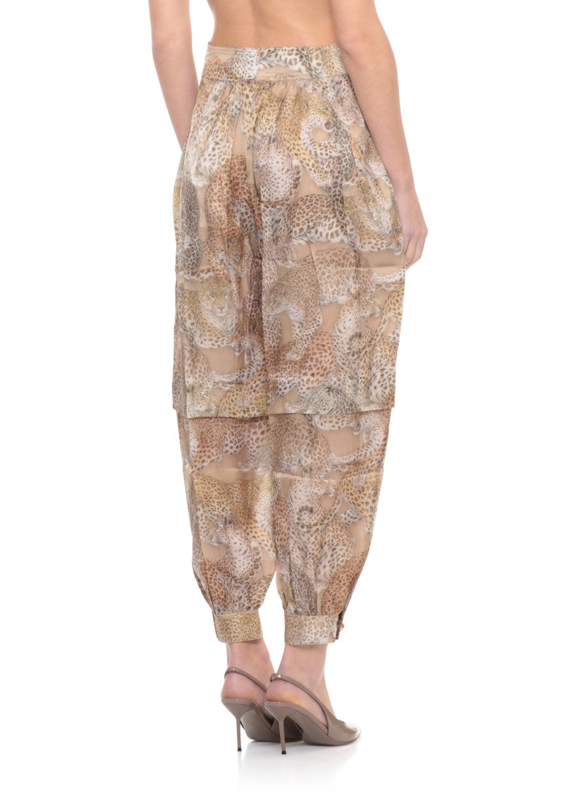 Zimmermann Beige Rebellion Animalier Silk Pants
