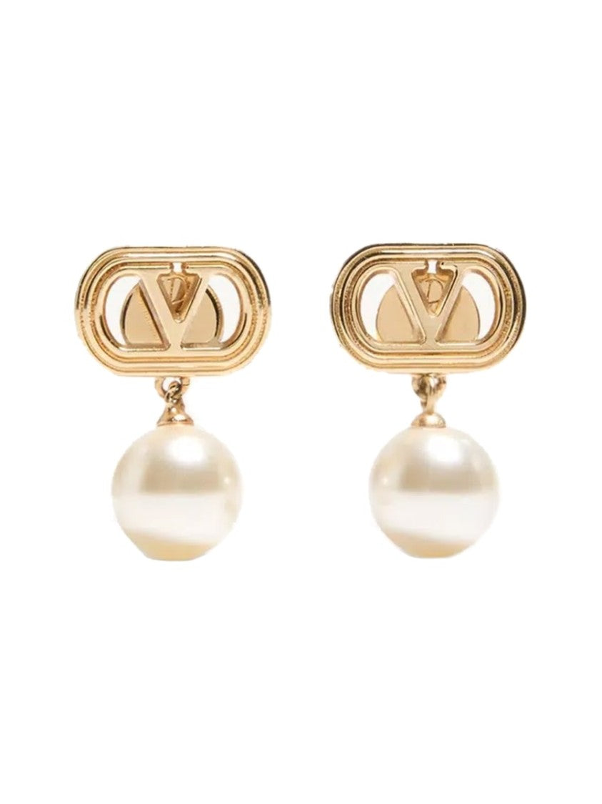 Valentino Garavani Vlogo Oval Pearl Bronze Earrings
