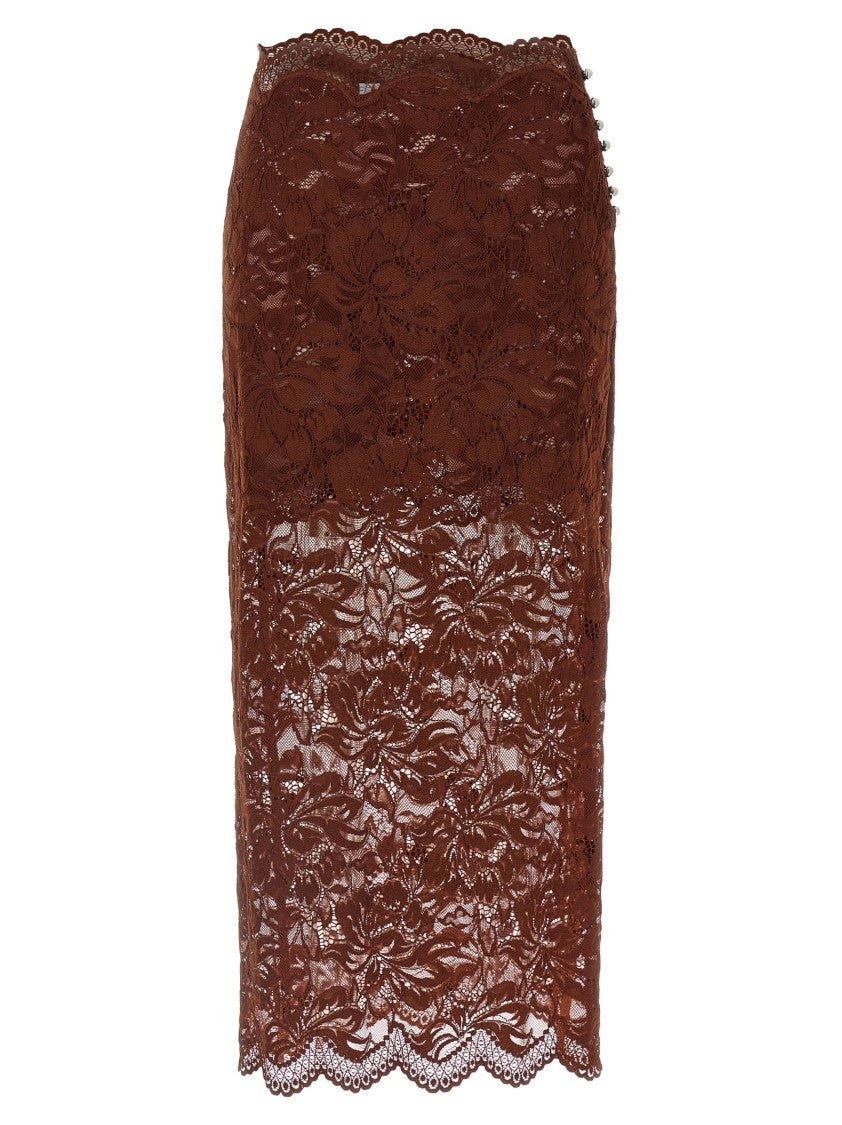 Paco Rabanne Stretch Lace Midi Skirt With Asymmetric Hem