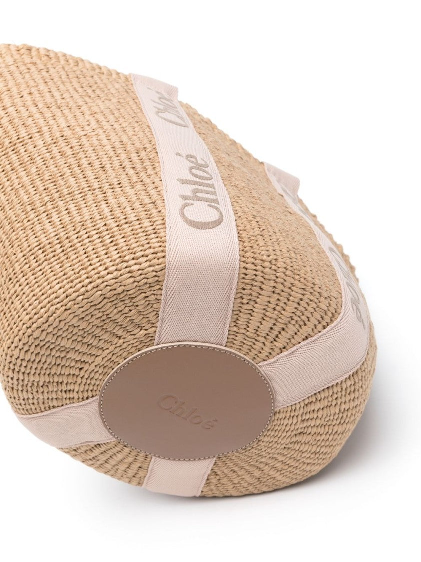 Chloé Woven Logo Print Handles Spacious Fabric Tote Bag