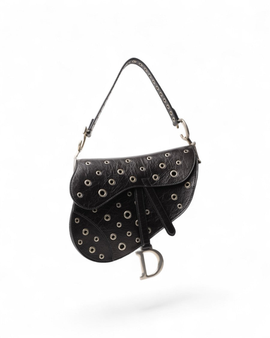Dior Medium Grommet Saddle Strap In Black