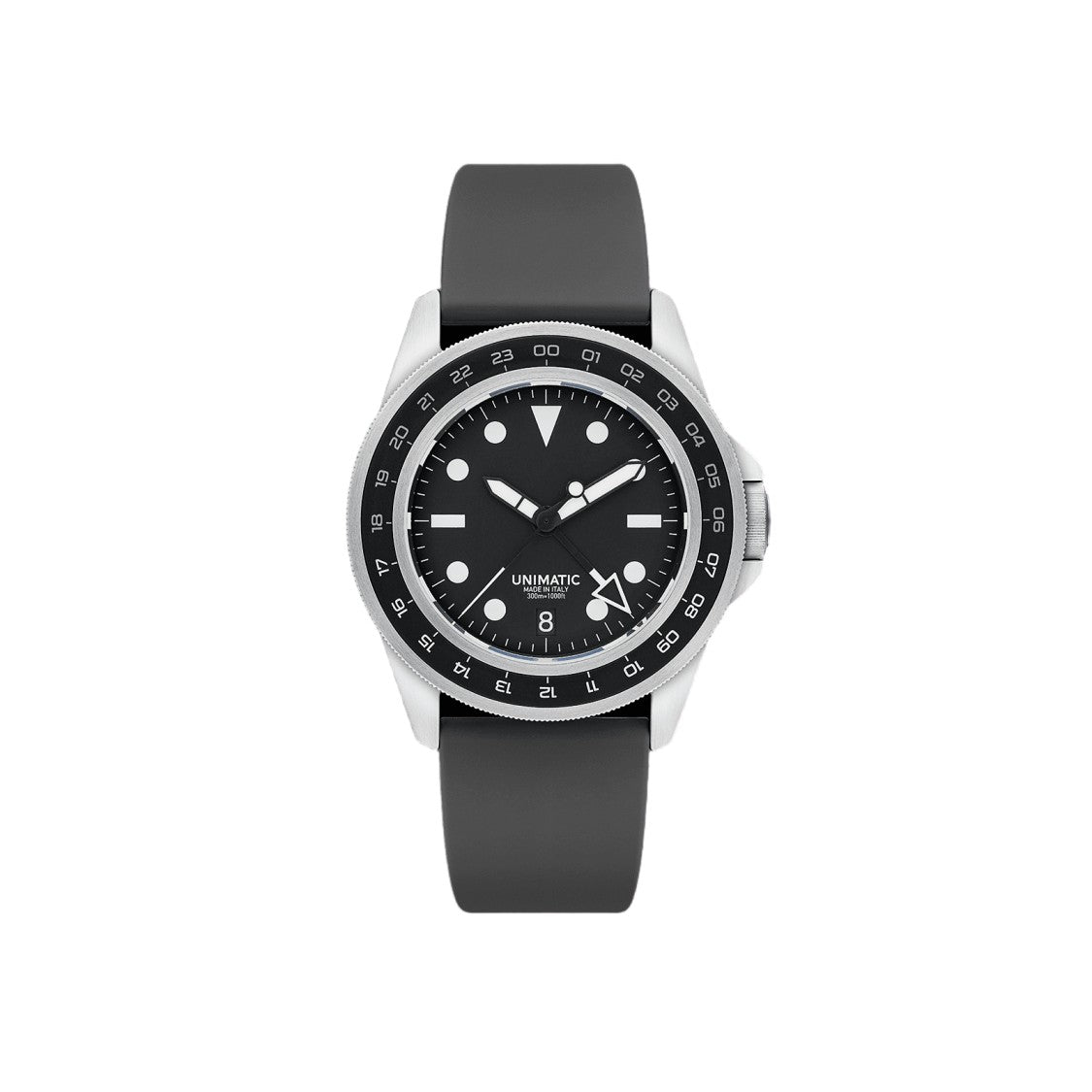 Unimatic Black Dial Silver-Tone Bezel Round Watch