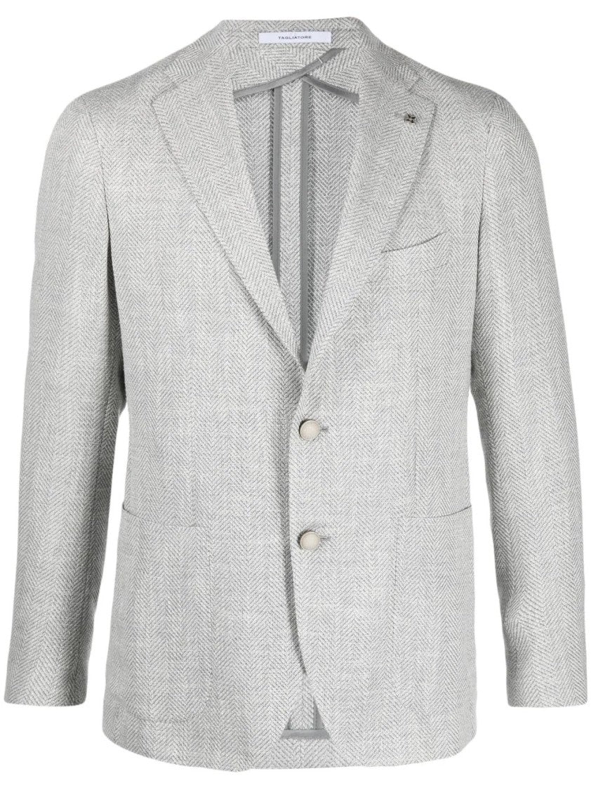 Tagliatore Herringbone Men's Jacket With Luxurious Fabric Blend And Tailored Fit