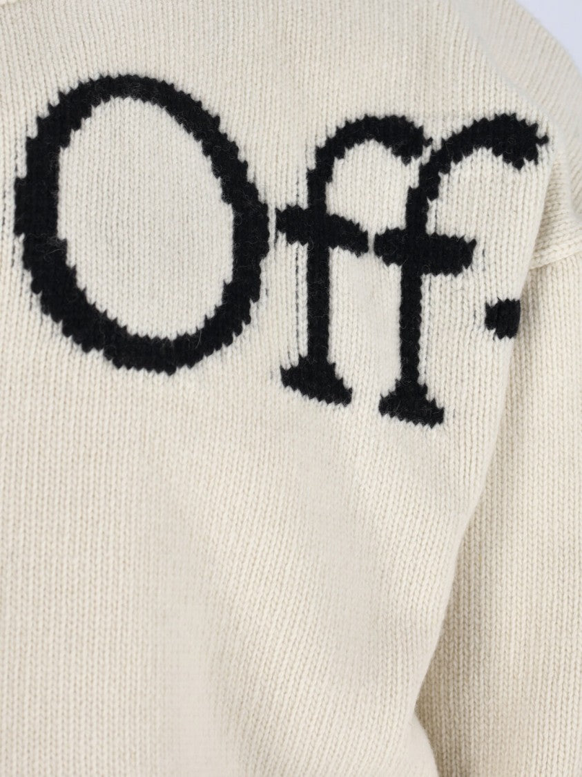 Off-White Classic White Knit Sweater With Round Neckline
