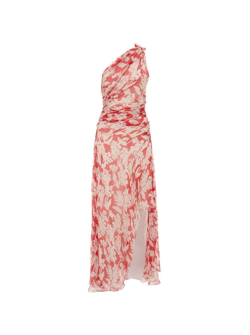 Victoria Beckham One Shoulder Draped Midi Dress Chilli And Blush