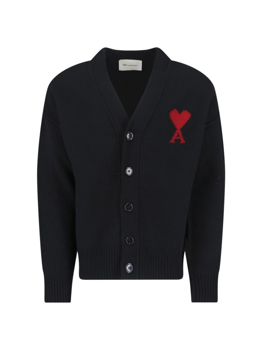 Ami Paris Black Ami De Cœur Wool Cardigan
