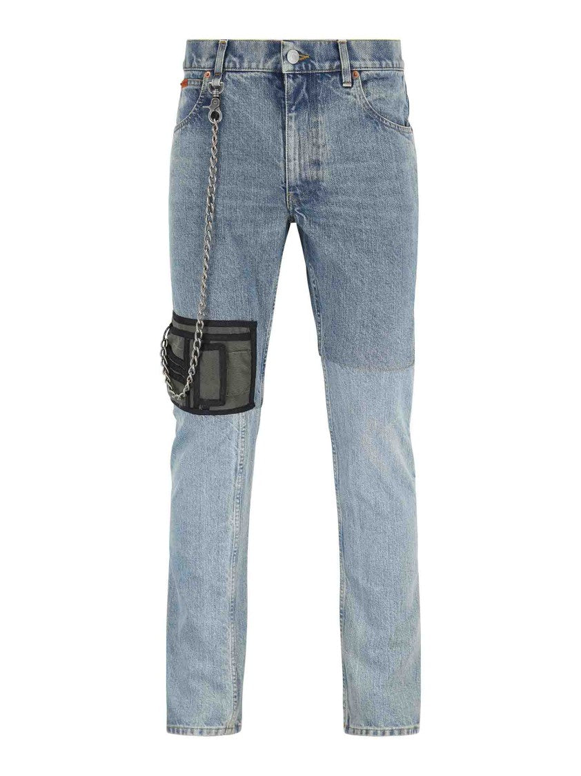 Martine Rose Patchwork Denim Jeans With Pendant Chain