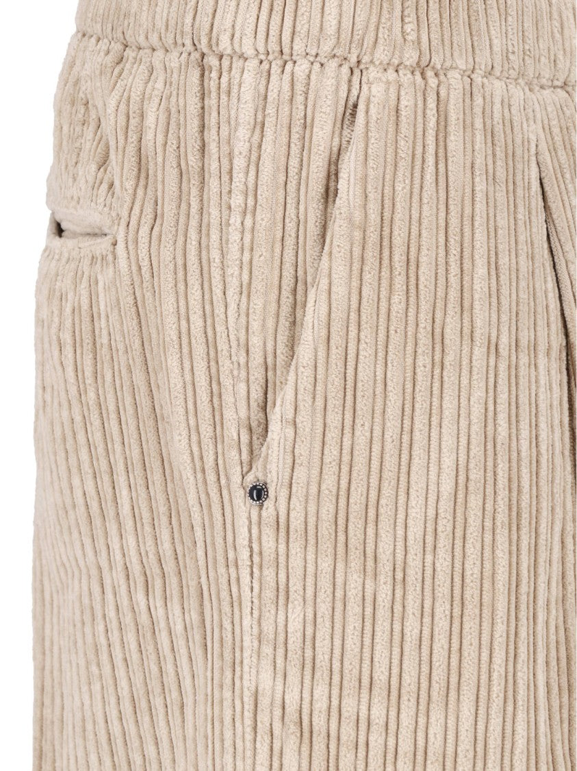 White Sand Vertical Ribbed Adjustable Waistband Straight-Leg Pants