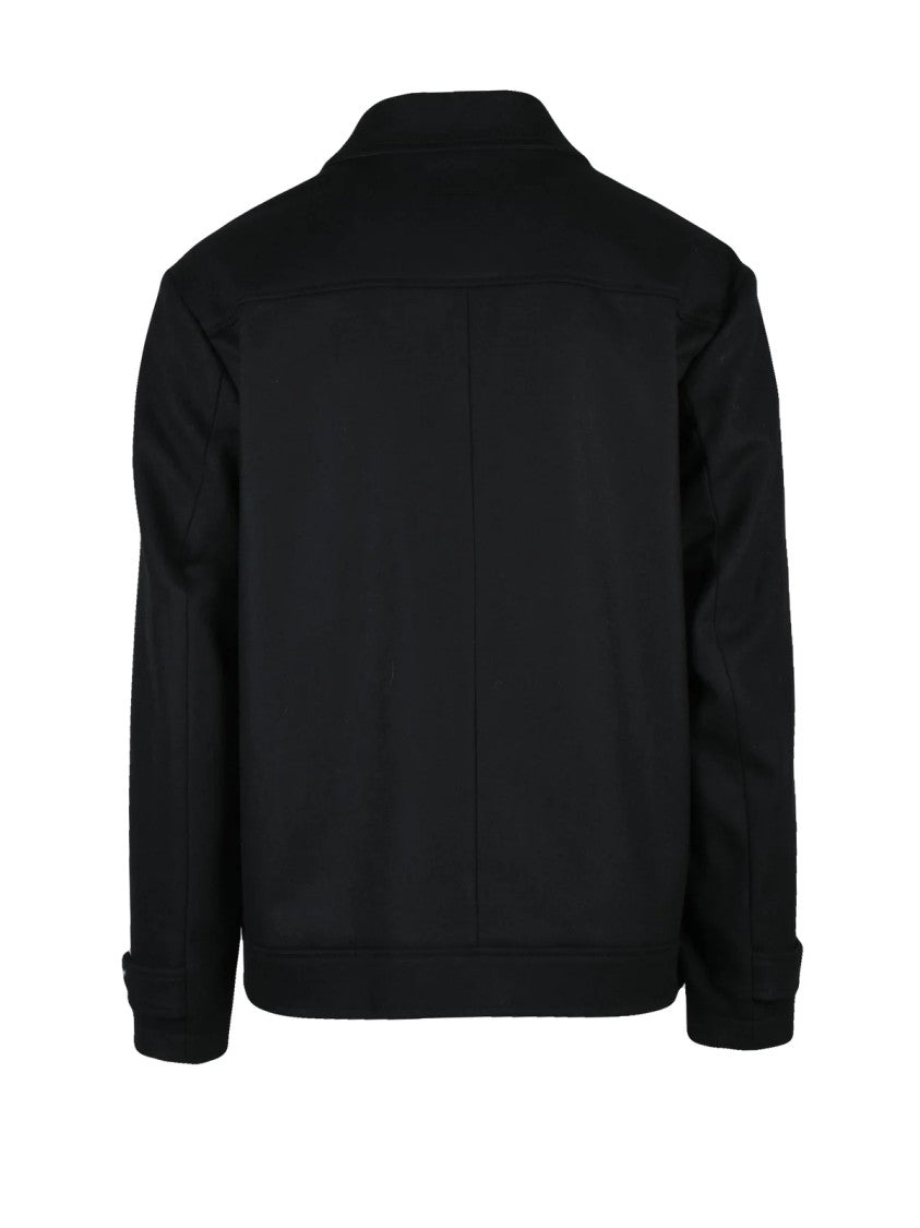 Les Hommes Sophisticated Black Wool-Blend Zip Jacket With Logo Lining