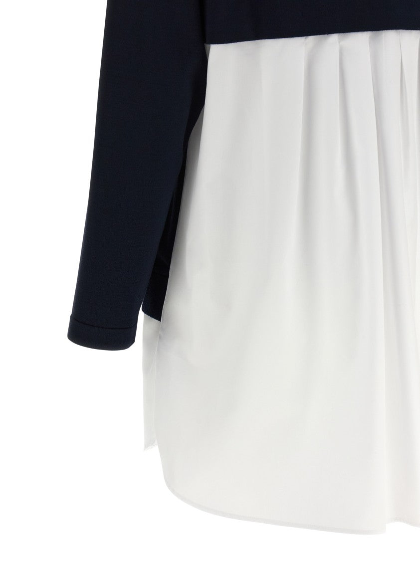 Elisabetta Franchi Multi-Layer Mini Dress With V-Neck Knit Top And Cotton Poplin Underlayer