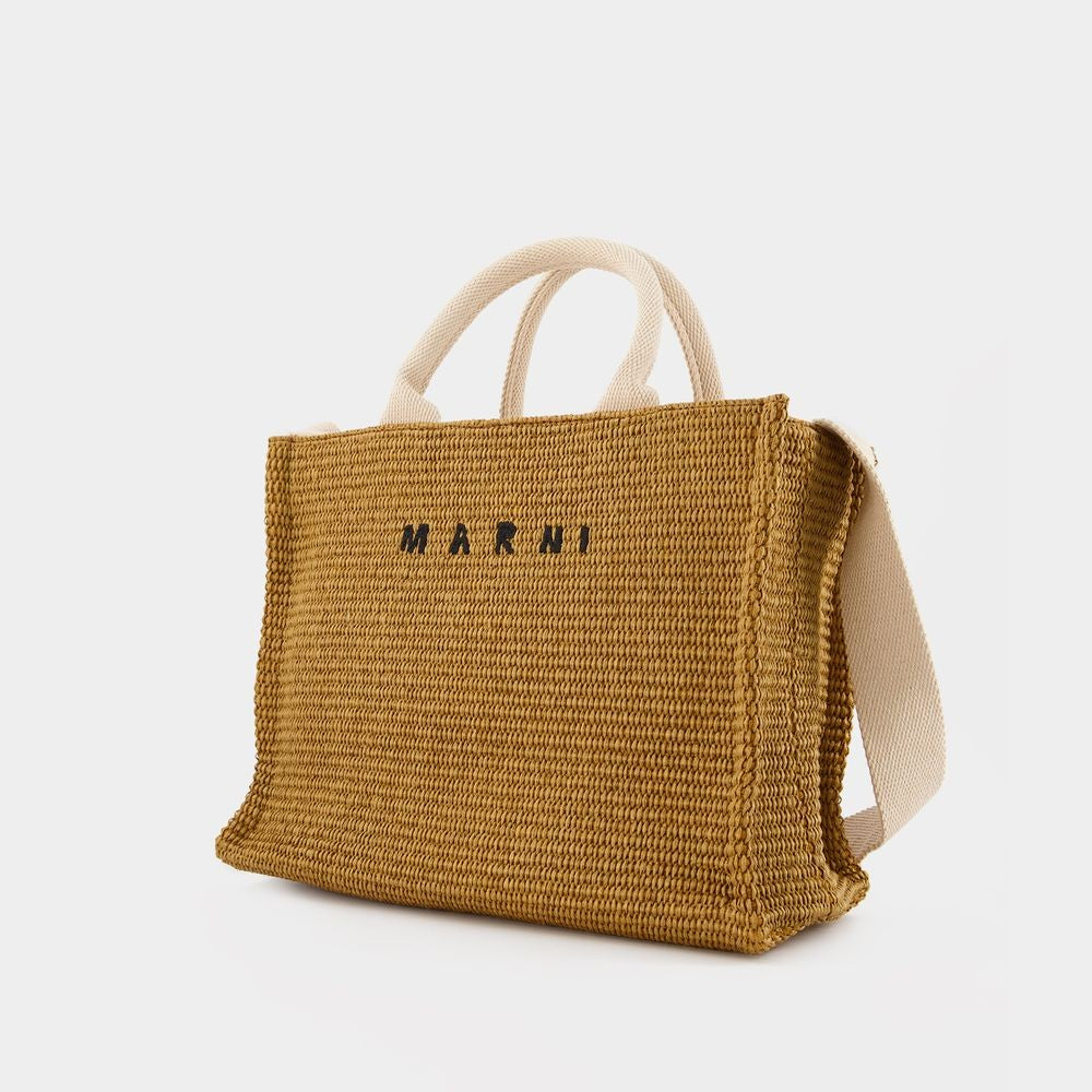 Marni Small Basket Shopper Bag - Leather - Sienna/Natural