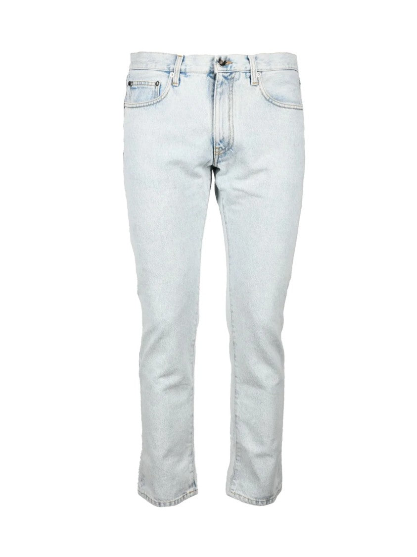 Off-White Light Blue Straight Leg Cotton Jeans