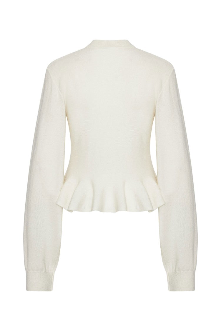 Rotate Merino Wool-Cashmere Sculptured Peplum Cardigan