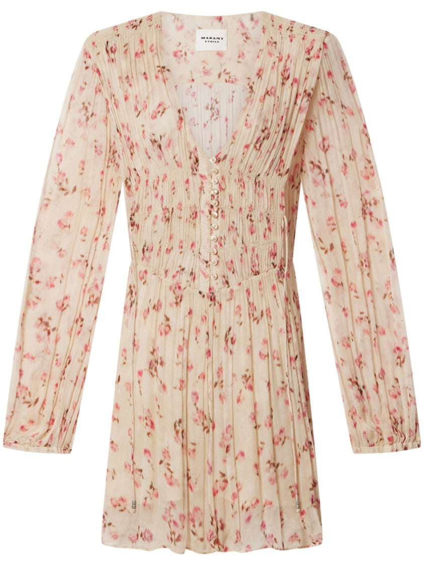 Isabel Marant Étoile Beige Floral Mini Dress With Deep V-Neckline