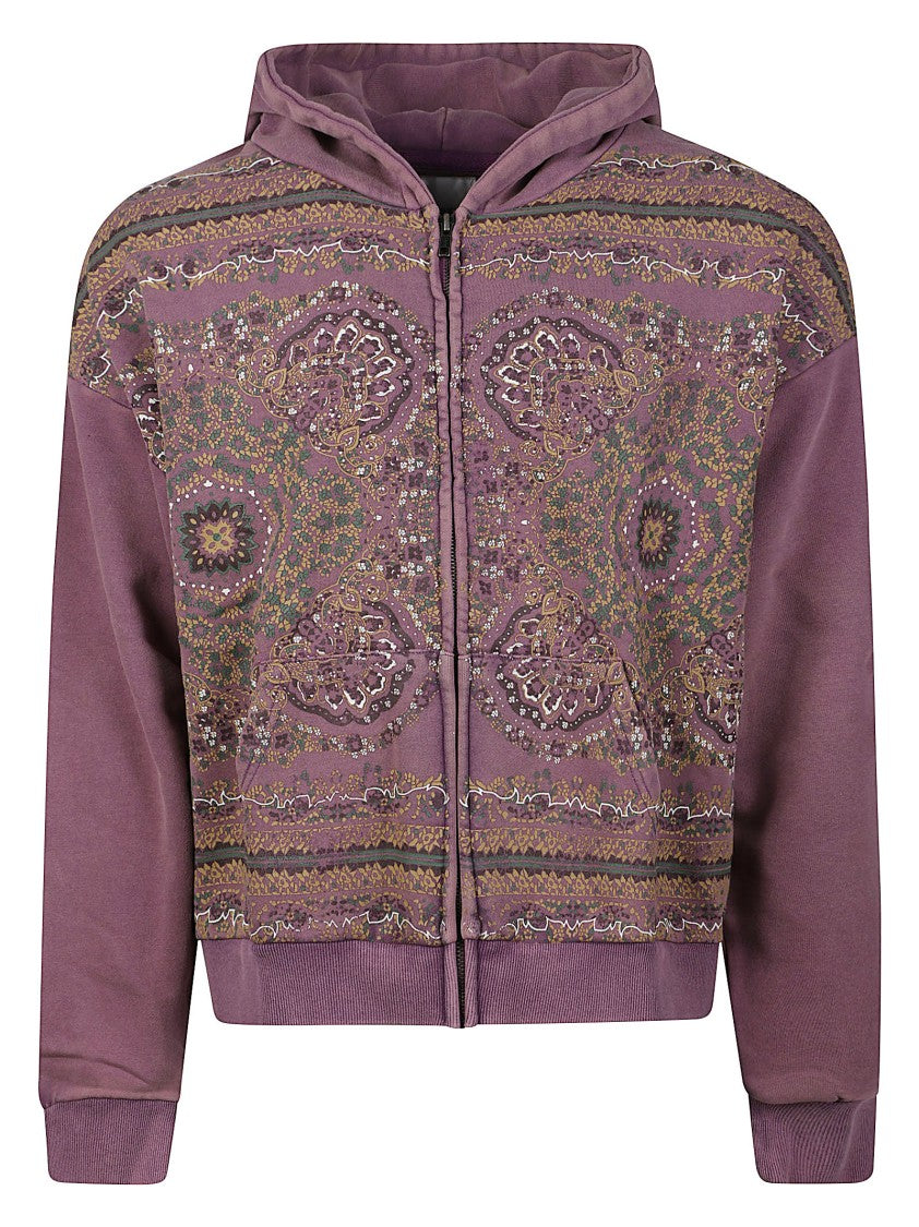 Found Motif Patterned Full-Zip Cotton Hoodie