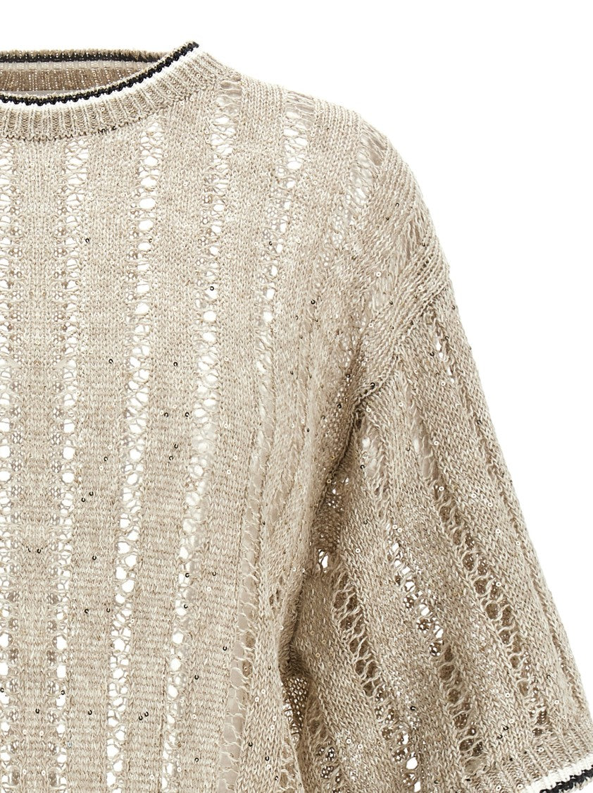 Brunello Cucinelli Linen Ribbed Net Sweater