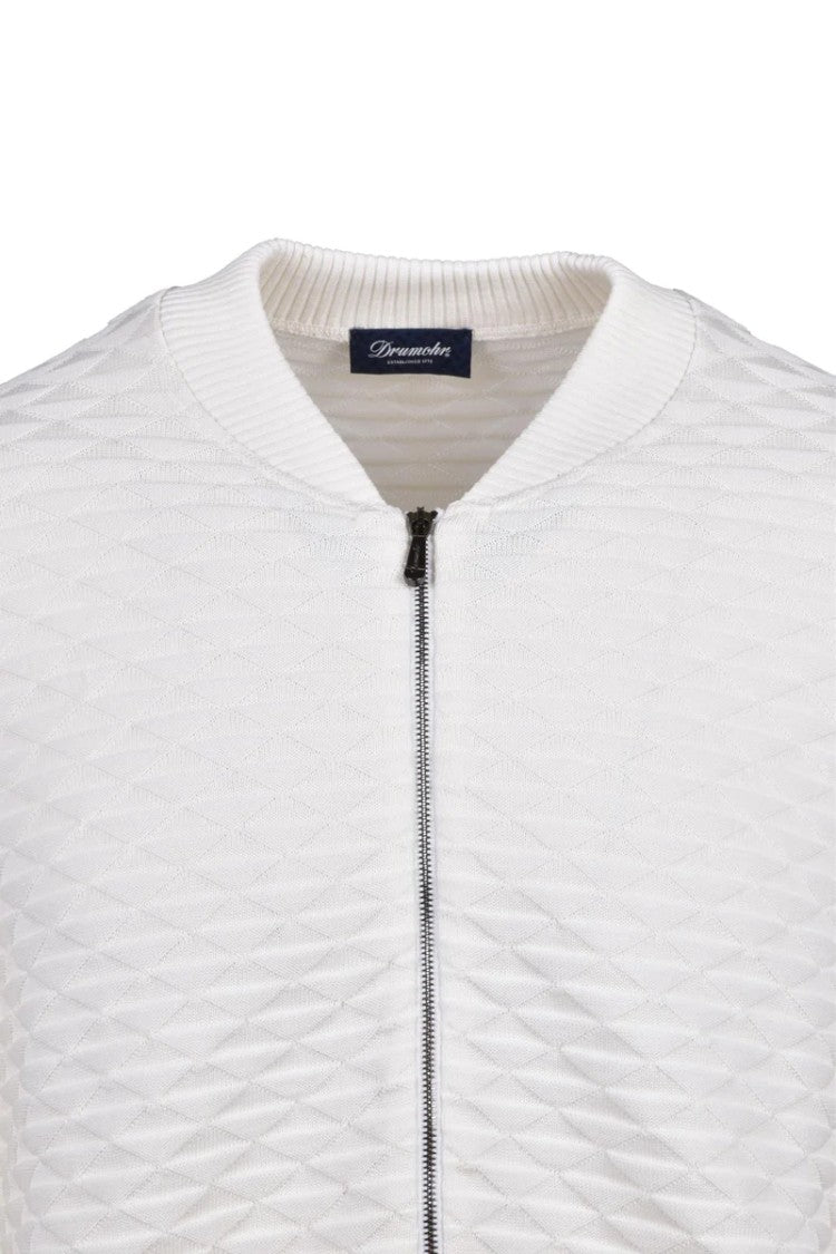 Drumohr Cotton Zip Cardigan - White