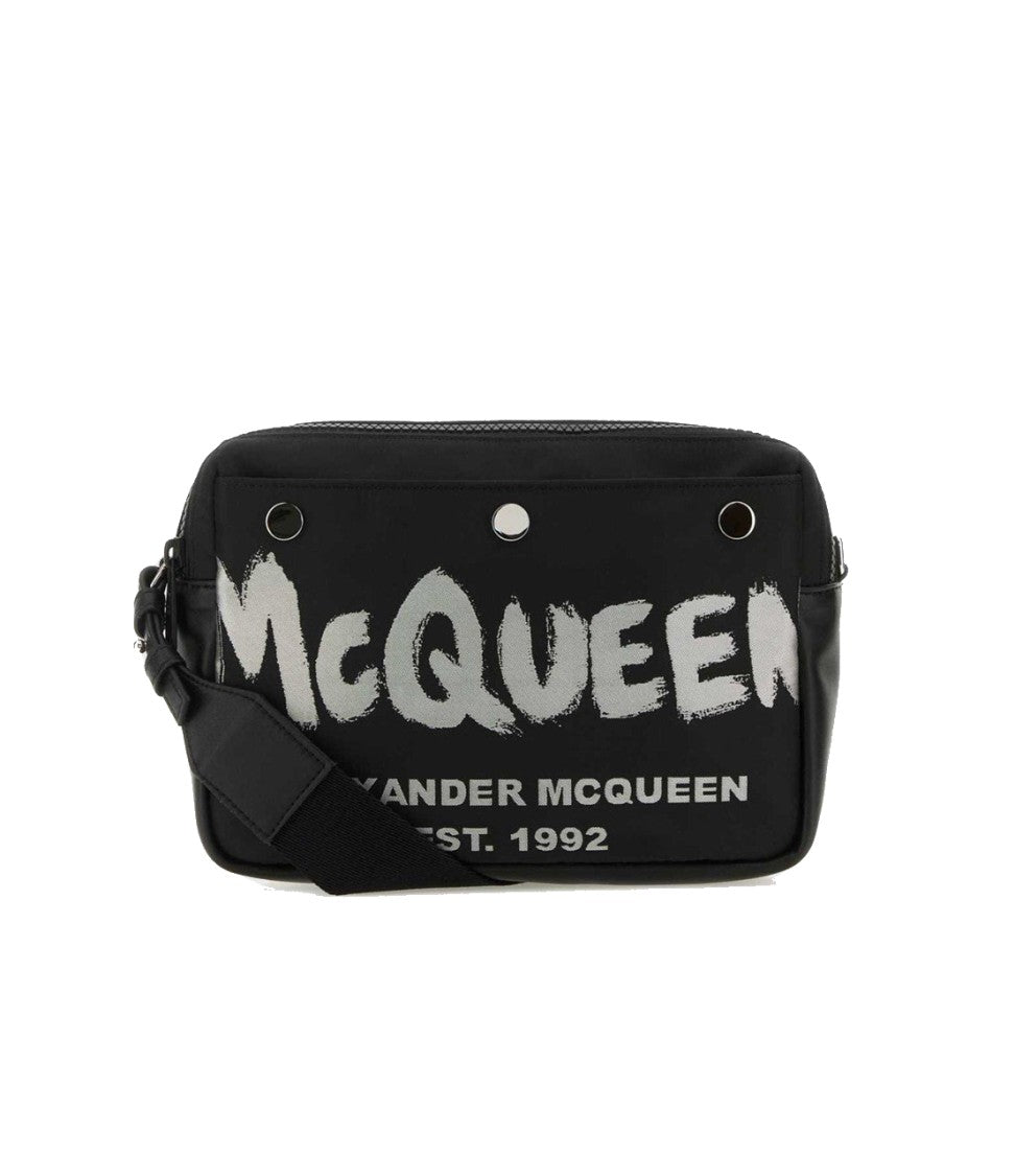 Alexander Mcqueen Compact Black Bag With Bold Mcqueen Lettering