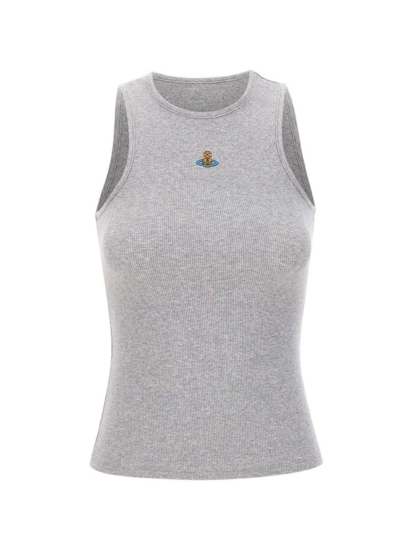 Vivienne Westwood Grey Embroidered Logo Sleeveless Crew Neck Top